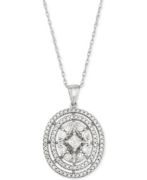 Diamond Oval Cluster Pendant Necklace (1 Ct. T.w.) In 14k White Gold