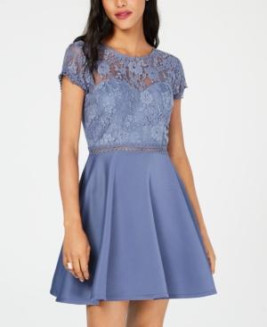 City Triangles Juniors' Lace & Scuba Fit & Flare Dress