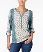 Style & Co Mixed-print Split-neck Top, Created For Macy's