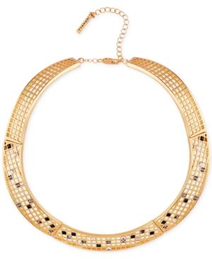 T Tahari Gold-tone Scattered Crystal Grid Collar Necklace