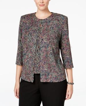 Alex Evenings Plus Size Printed Glitter Jacket & Shell Set
