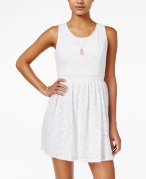 Emerald Sundae Juniors' Tie-back Eyelet Fit & Flare Dress
