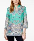 Charter Club Linen Printed Split-neck Tunic, Only At Macy's