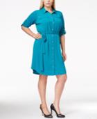 Calvin Klein Plus Size Roll-tab-sleeve Belted Shirtdress