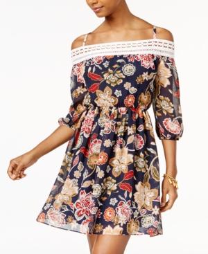 Bcx Juniors' Crochet-trim Off-the-shoulder Dress