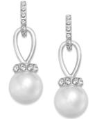 Charter Club Silver-tone Imitation Pearl And Pave Drop Earrings, Only At Macy's