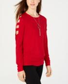 Bcx Juniors' Lattice-sleeve Necklace Top