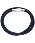 Esquire Men's Jewelry Black Leather Wrap Bracelet In Stainless Steel