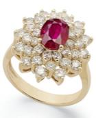 14k Gold Ring, Ruby (1-1/2 Ct. T.w.) And Diamond (1-3/4 Ct. T.w.) Flower Ring