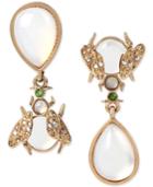 Betsey Johnson Gold-tone Iridescent Stone Crystal Bug Mismatch Earrings