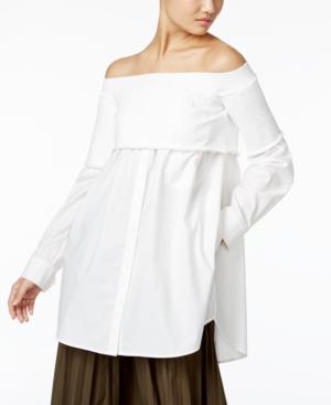 Dkny Cotton Layered-look Off-the-shoulder Blouse