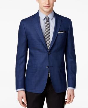 Dkny Men's Slim-fit Blue Windowpane Wool Sport Coat