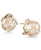Carolee Gold-tone Crystal & Imitation Pearl Caged Button Earrings