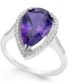 Amethyst (4 Ct. T.w.) And White Topaz (1/4 Ct. T.w.) Halo Ring In Sterling Silver