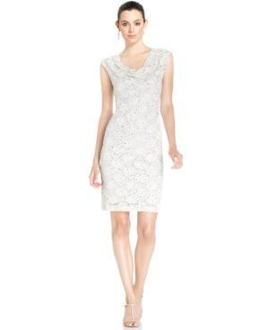 Connected Sequin-lace Cowl-neck Sheath