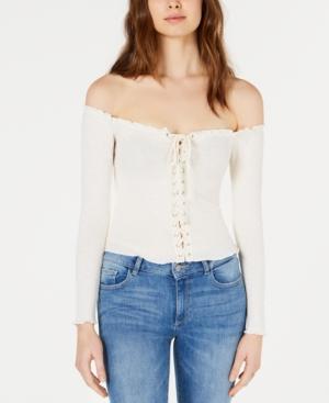 Project 28 Nyc Off-the-shoulder Lace-up Top