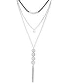 Lucky Brand Silver-tone Bead, Imitation Pearl & Chain Tassel Leather Lariat Necklace, 18 + 3 Extender