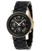Michael Kors Women's Chronograph Runway Gold-tone Stainless Steel And Black Polyurethane Bracelet Watch 38mm Mk5191