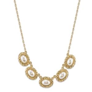 2028 Gold-tone Simulated Pearl Oval Collar Necklace 16adjustable