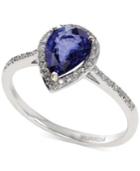 Royale Bleu By Effy Manufactured Diffused Sapphire (1 Ct. T.w.) And Diamond (1/6 Ct. T.w.) Pear Ring In 14k White Gold