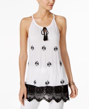 Ny Collection Petite Embroidered Lace-trim Top