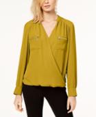 Inc International Concepts Zipper-pocket Surplice Blouse, Created For Macy's