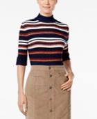 Style & Co. Petite Striped Mock-neck Sweater, Only At Macy's