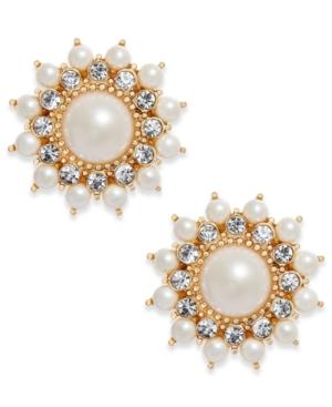 Charter Club Gold-tone Imitation Pearl & Crystal Starburst Stud Earrings, Created For Macy's