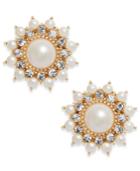 Charter Club Gold-tone Imitation Pearl & Crystal Starburst Stud Earrings, Created For Macy's