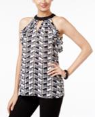 Ny Collection Printed Ruffled Halter Blouse