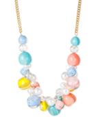 Gold-tone Pastel Bauble And Imitation Pearl Frontal Necklace