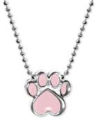 Alex Woo Pink Enamel Activist Paw Print 16 Pendant Necklace In Sterling Silver