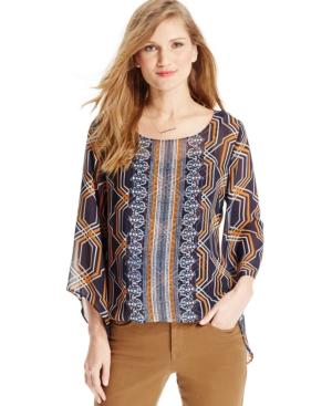 Alfani Petite Printed Angel-sleeve Blouson Top, Only At Macy's