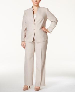 Tahari Asl Plus Size Melange Notched-collar Pantsuit