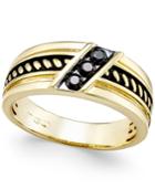 Men's Black Diamond Antique-look Three-stone Band (1/4 Ct. T.w.) In Black Enamel And 10k Gold
