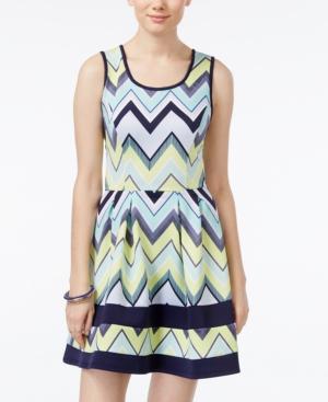 Crystal Doll Juniors' Printed Bow-back Fit & Flare Dress