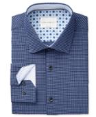 Con. Struct Men's Fitted Navy Blue Dobby Check Dress Shirt