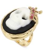 Betsey Johnson Gold-tone Skull Cameo With Crystal Spider Surprise Ring