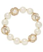 Charter Club Gold-tone Imitation Pearl & Pave Stretch Bracelet, Created For Macy's