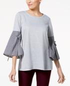 Ny Collection Tie-sleeve Mixed Media Knit Top