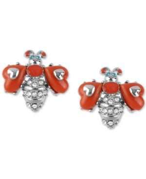 Betsey Johnson Silver-tone Pave & Stone Bee Stud Earrings