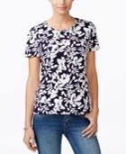 Charter Club Pima Cotton Floral-print Tee, Created For Macy's