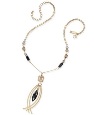 Inc International Concepts Gold-tone Caged Navette Crystal Pendant Necklace, Only At Macy's