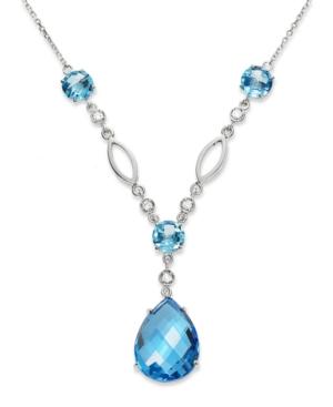14k White Gold Necklace, Blue Topaz (13-1/2 Ct. T.w.) And Diamond (1/8 Ct. T.w.) Drop Pendant