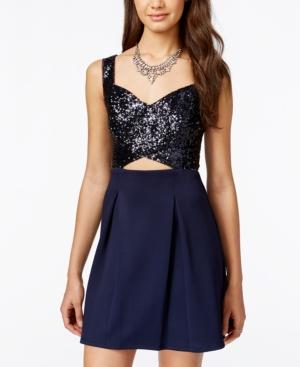 B Darlin Juniors' Sequined Fit-and-flare Scuba Dress
