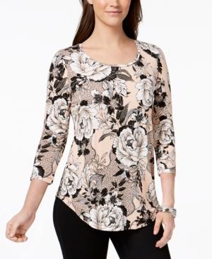Jm Collection 3/4-sleeve Floral-print T-shirt