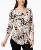 Jm Collection 3/4-sleeve Floral-print T-shirt