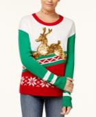 Hooked Up By Iot Juniors' Sequined Reindeer Sweater