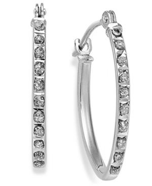 14k White Gold Earrings, Diamond Accent Oval Hoop Earrings