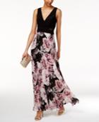 Xscape Printed Pleated Chiffon Gown